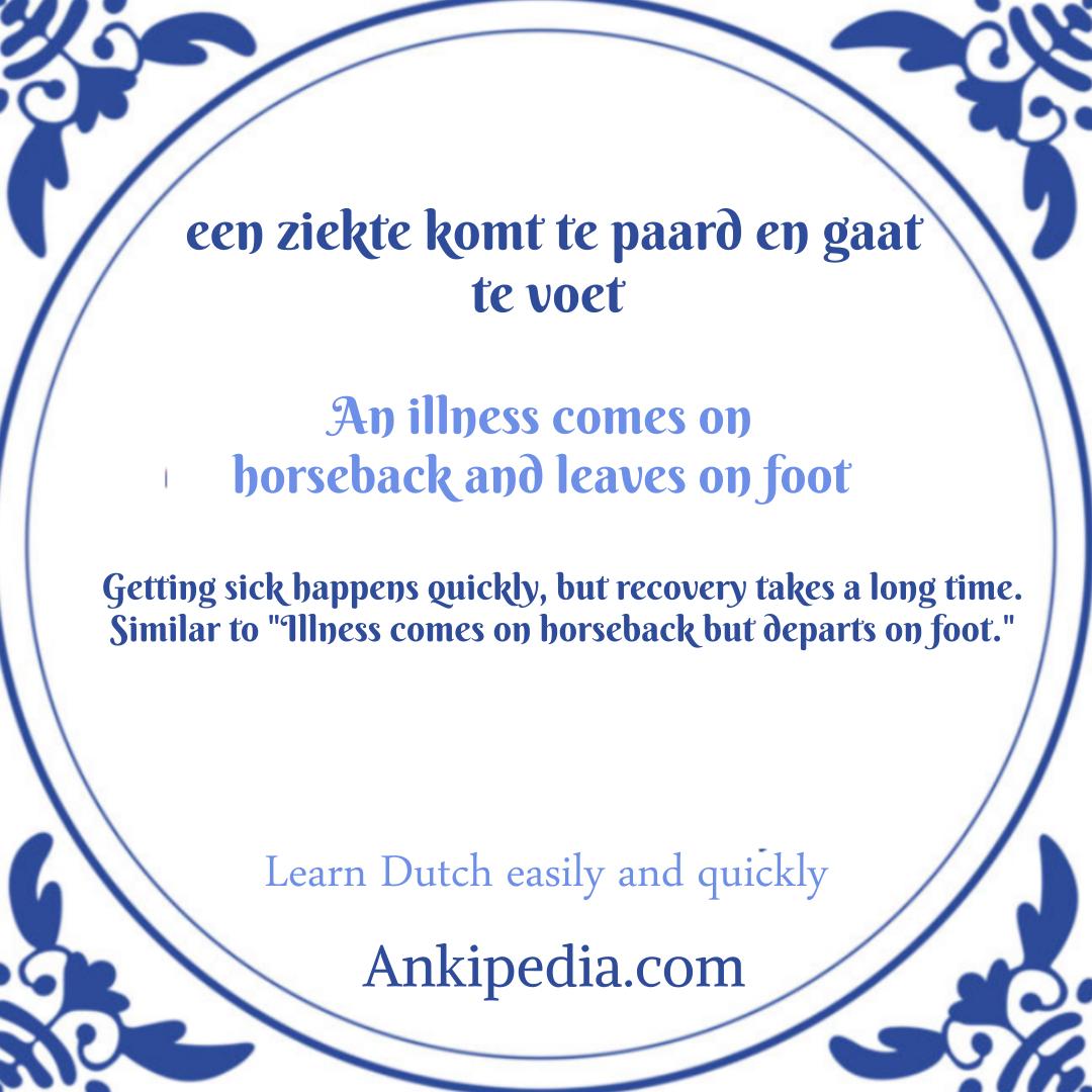 dutch sayings in english een ziekte komt te paard en gaat te voet  en
